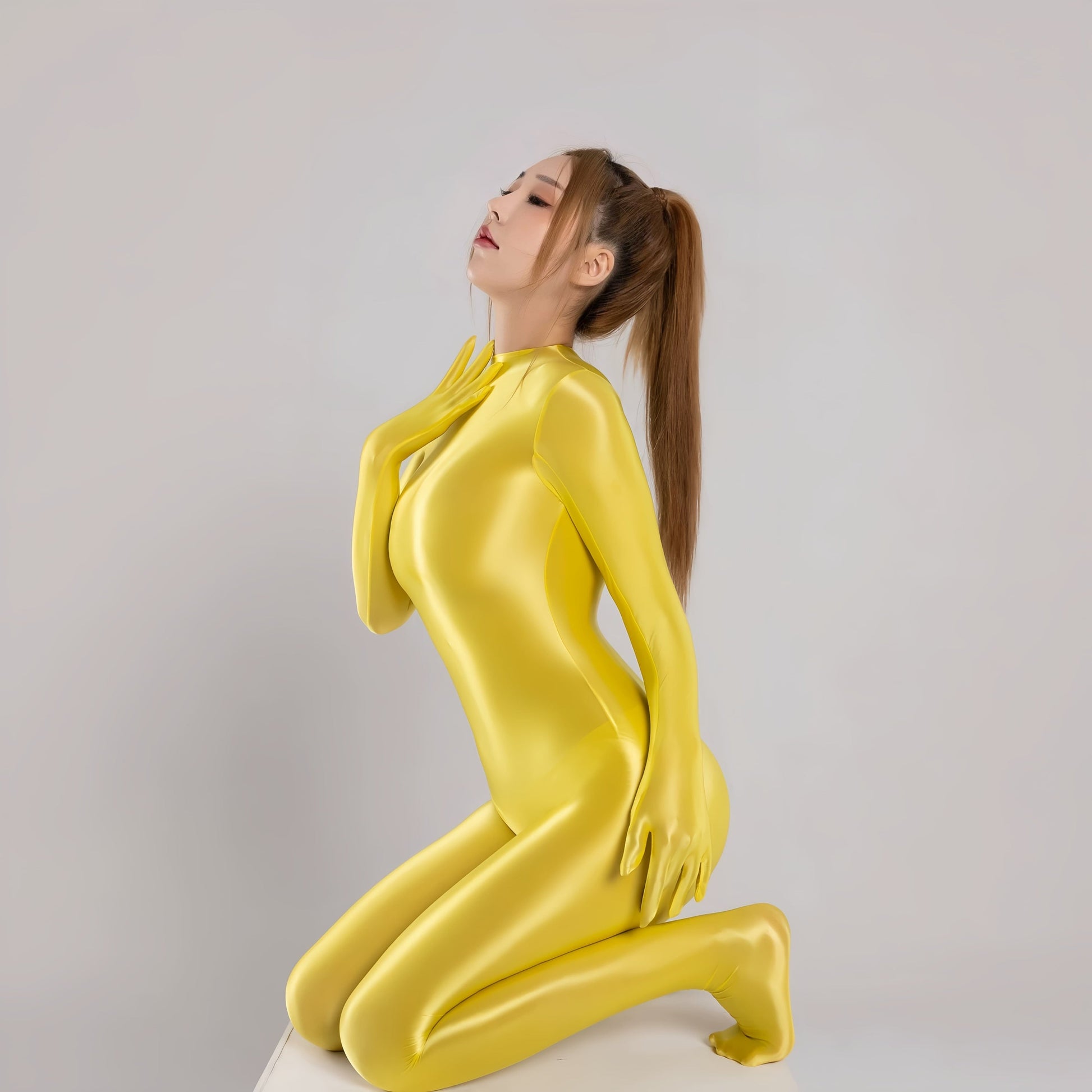 Spandex Nylon Full Bodysuit Zentai Shinny Cosplay Jumpsuit Attached Gloves - www.Shopthatapp.com