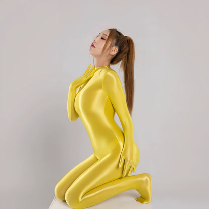 Spandex Nylon Full Bodysuit Zentai Shinny Cosplay Jumpsuit Attached Gloves - www.Shopthatapp.com
