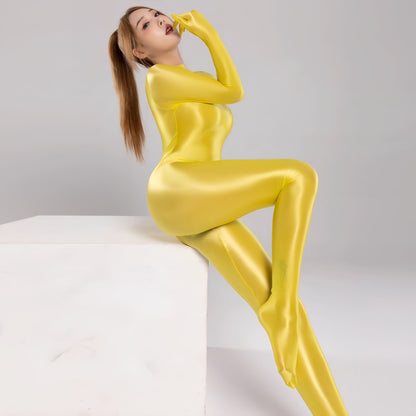 Spandex Nylon Full Bodysuit Zentai Shinny Cosplay Jumpsuit Attached Gloves - www.Shopthatapp.com