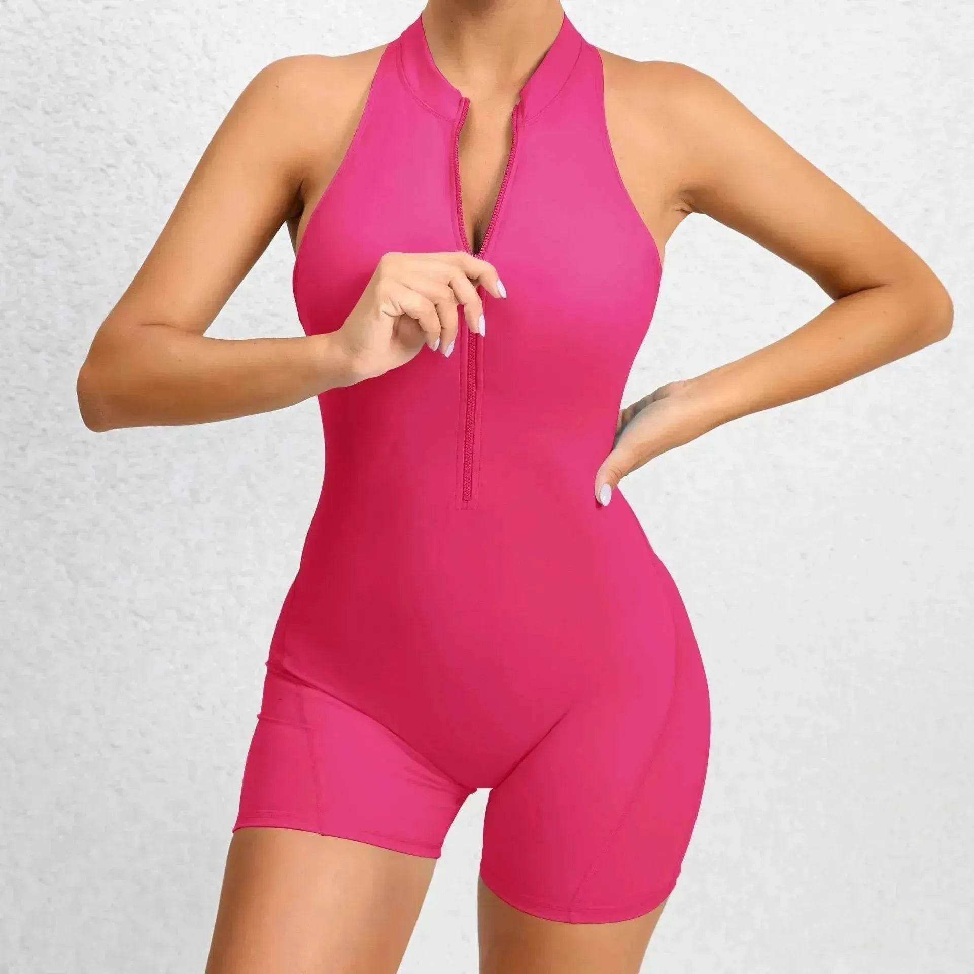 Zippered Yoga Fitness Shorts Jumpsuit Sleeveless Tummy Control Stretch Shapewear Butt Lifting Sportswear Women - www.Shopthatapp.com