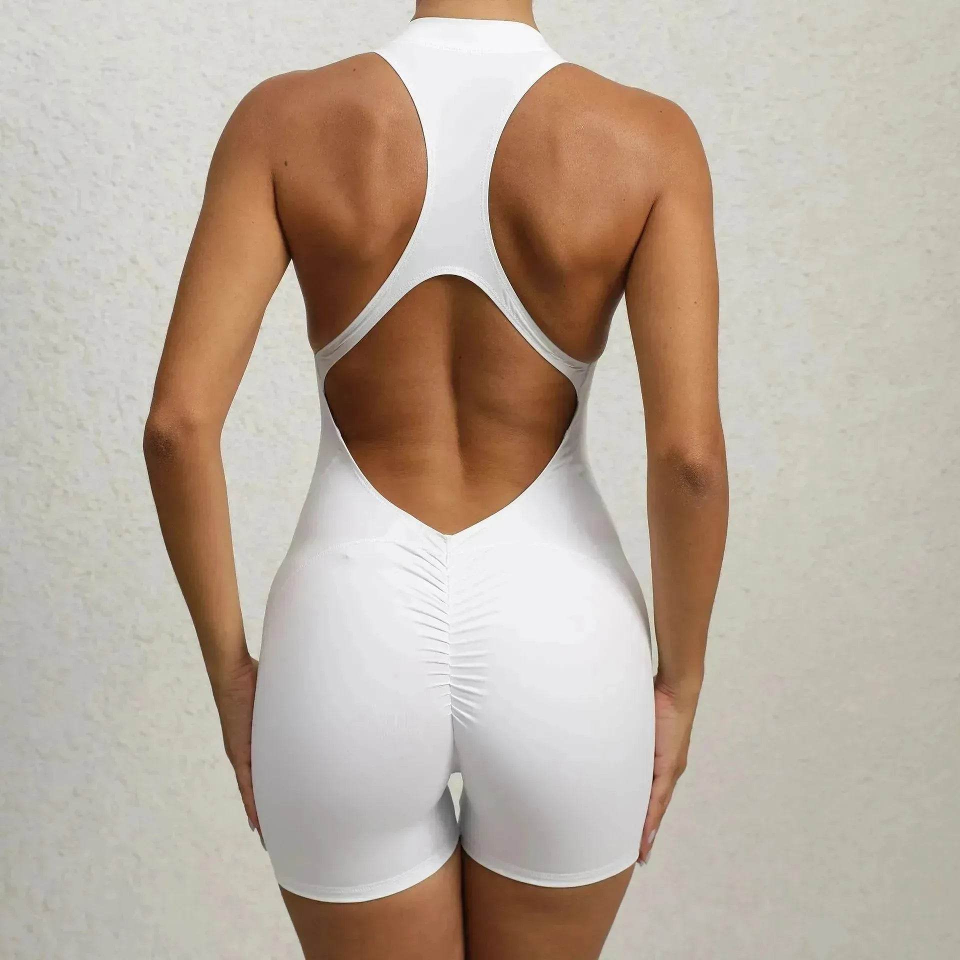 Zippered Yoga Fitness Shorts Jumpsuit Sleeveless Tummy Control Stretch Shapewear Butt Lifting Sportswear Women - www.Shopthatapp.com