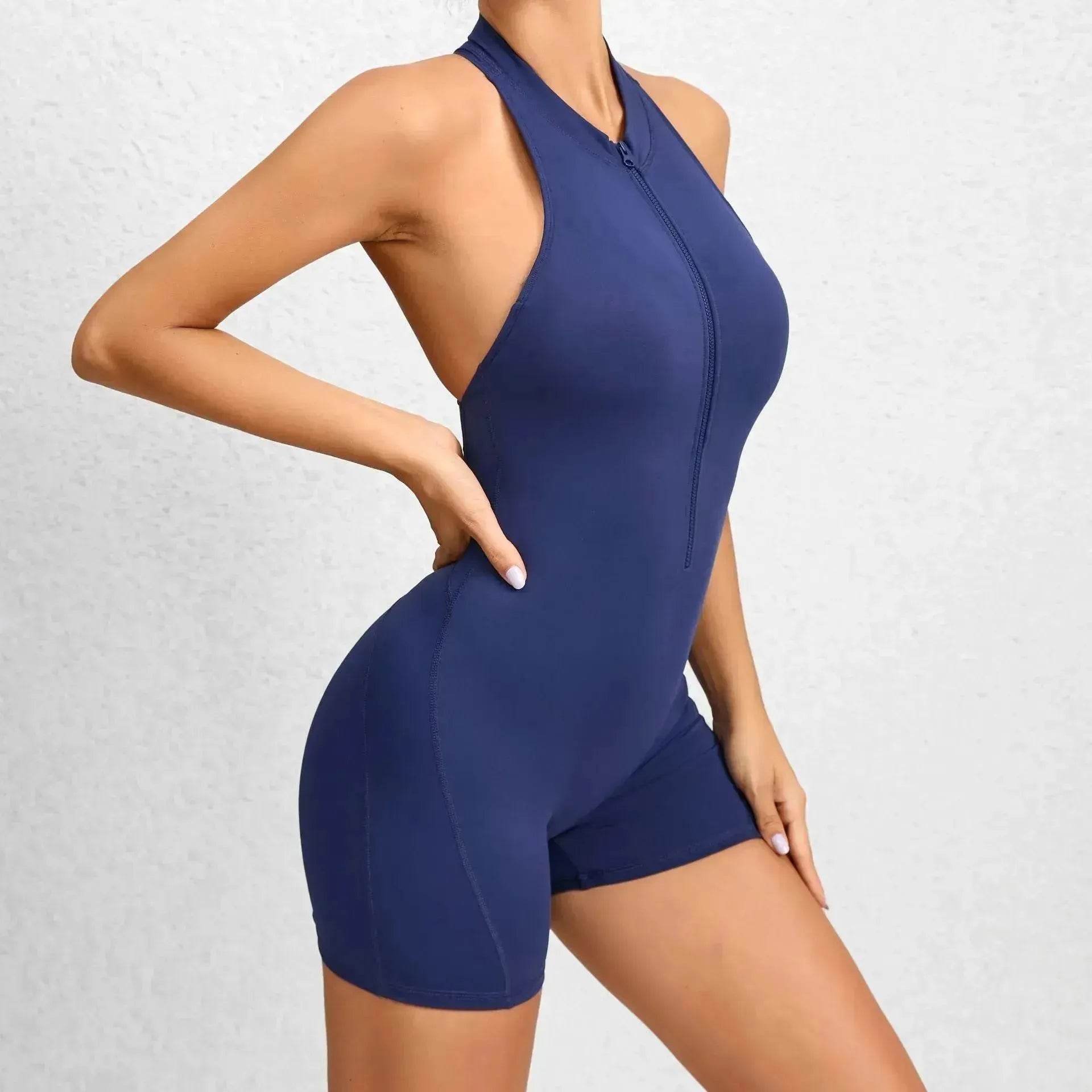 Zippered Yoga Fitness Shorts Jumpsuit Sleeveless Tummy Control Stretch Shapewear Butt Lifting Sportswear Women - www.Shopthatapp.com