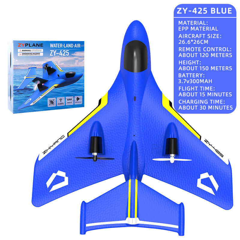 ZY-425 RC Aircraft: Durable All-Terrain Water, Land, Air Plane with LED Lights