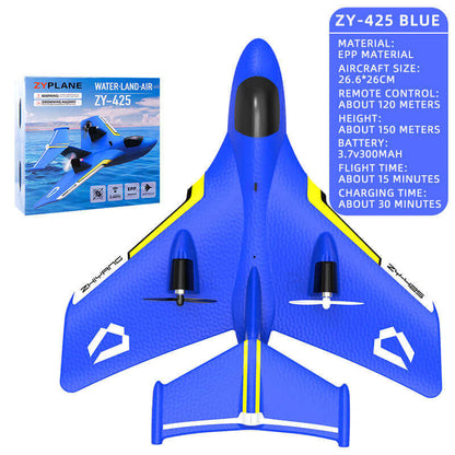 ZY-425 RC Aircraft: Durable All-Terrain Water, Land, Air Plane with LED Lights
