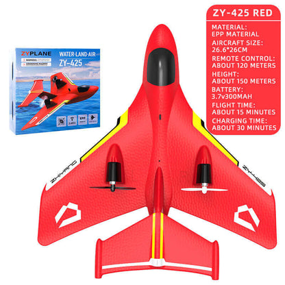 ZY-425 RC Aircraft: Durable All-Terrain Water, Land, Air Plane with LED Lights